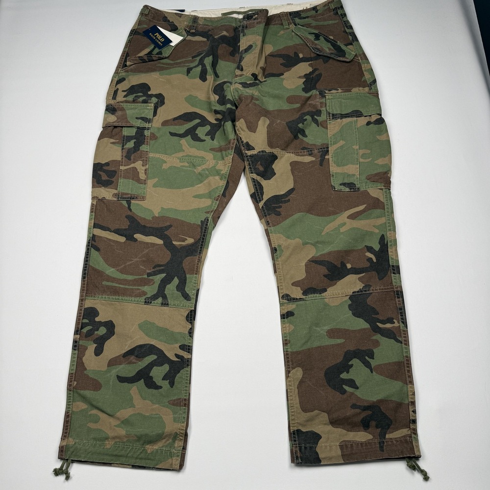 Polo Ralph Lauren Pants Mens 42x32 Green Camo Cargo Canvas Surplus Army Outdoor